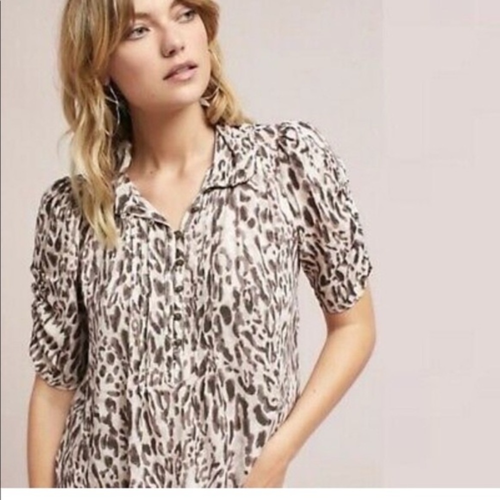 Anthropologie Maeve Susan Puff Sleeve‎ Leopard Print Blouse Size 2